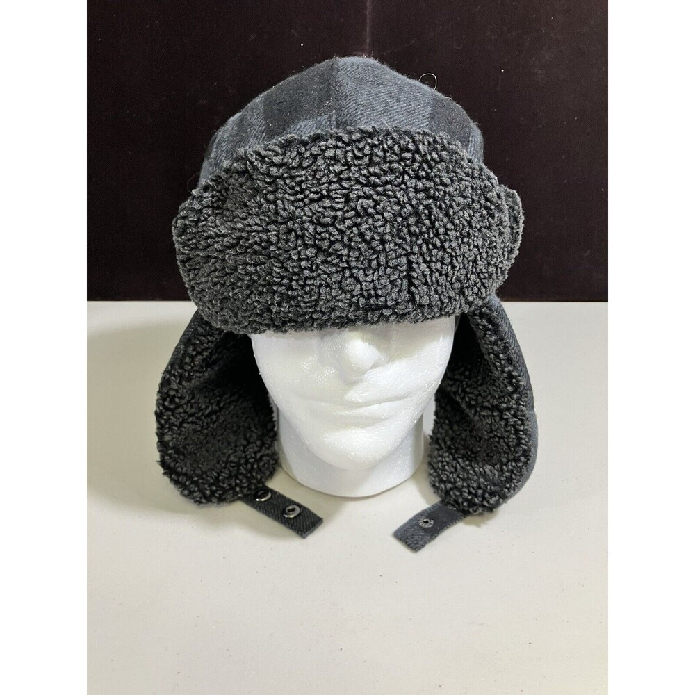 Swiss Tech Blue And Black Plaid Trapper Hat Outdoor Hunting Ear Flaps OSFM
